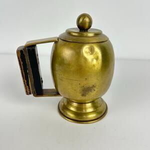 Vintage Brass Wooden Handle Cup W/ Lid Stein Mug Handmade
